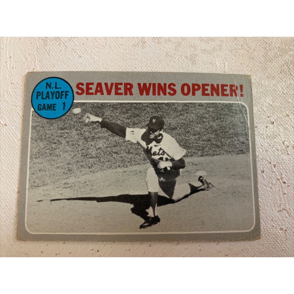 1970 Topps #195 NL Playoff Game1 "Seaver Wins Opener" New York Mets VG